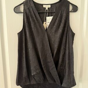 Status by Chenault Black Jacquard Faux Wrap Sleeveless Top